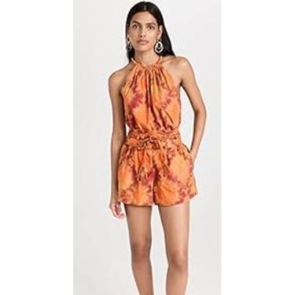 Ulla Johnson 6 Shaina Tie Dye Halter Romper Orange Sunburst Cross Back Cotton